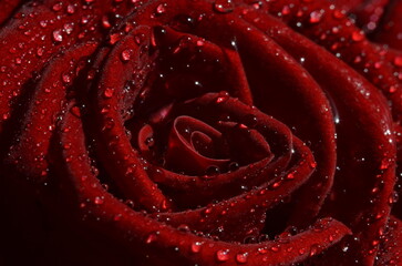 Naklejka premium Red rose with water drops closeup