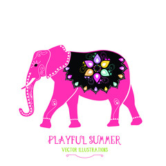 Pink elephant with mandala decoration