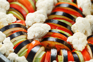 Fresh chopped vegetables for ratatouille dish close-up