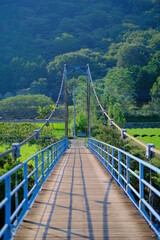 Obraz premium A blue bridge in the mountains