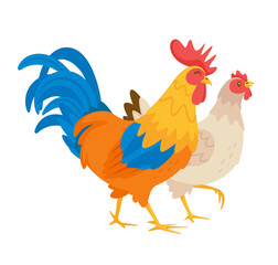 Chicken happy family in love, chick, rooster