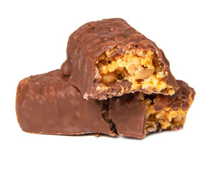 Energy chocolate bar snack isolated on the white