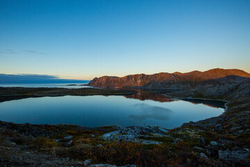 Autumn sunset and landscape in Nordkapp. northern Norway