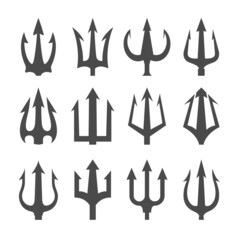 Set of devil tridents collection of satan staff trident, pitchfork, vector © gomixer