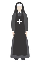 The Sister in Mercy Nun in black Flat style. Vector illustration. Isolated on a white background