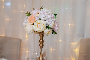 beautiful bouquet of flowers on a white background with lights