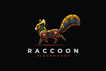 Modern Mecha Robotic Raccoon Logo Design Template