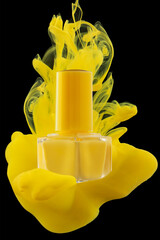 yellow nail polish on a background of yellow splashes