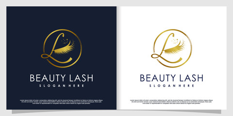 Eyelashes logo with letter L concept Premium Vector