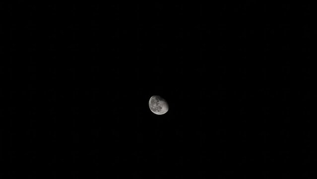 Movement of the moon, with a dark sky in the background. diagonal movement, timelapse