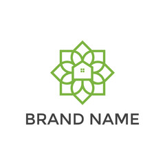 Abstract mandala flower home logo design icon vector template