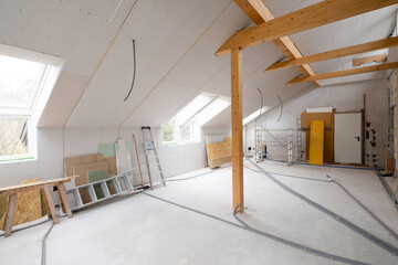 bright, friendly, modern loft construction site drywall without people in daylight