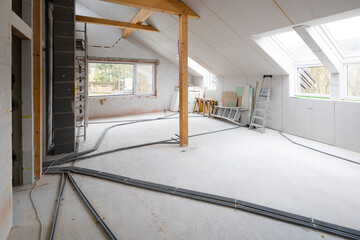 bright, friendly, modern loft construction site drywall without people in daylight