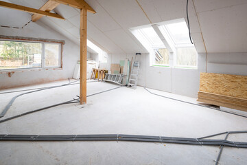 bright, friendly, modern loft construction site drywall without people in daylight