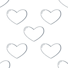 Line art seamless pattern in the form of a heart on white background. Romance graphic texture. Holiday celebration concept. Decorative print. Geometric bright wallpaper. Black contour line