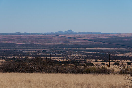 Coronado National Memorial view looking SE showing border wall. Near Hereford, Arizona. 1.31.22