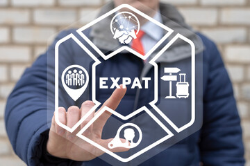Concept of expatriate. Work abroad. Expat job. Expatriation.