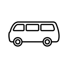 Minibus icon. Van, minivan. Black contour linear silhouette. Side view. Vector simple flat graphic illustration. Isolated object on a white background. Isolate.