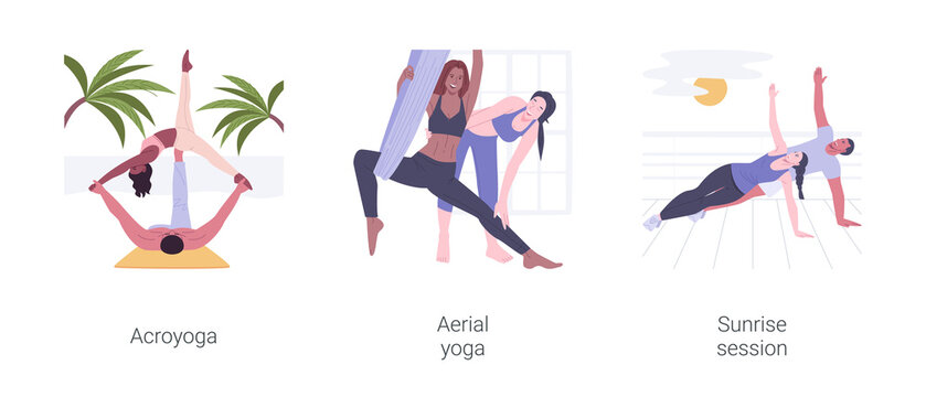Yoga types isolated cartoon vector illustrations set.