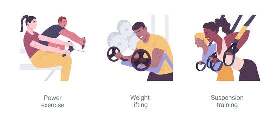 Obraz premium Power training isolated cartoon vector illustrations set.