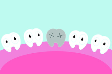 Rotten tooth in mouth, cartoon vector