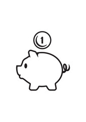 Piggy bank money savings. Piggybank with coin. Vector icon isolated
