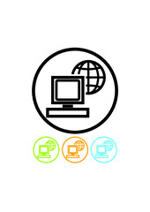 Global computer communication. Digital nomad distant work concept.  Internet cafe logo or outdoor sign. Simple vector icon