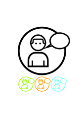 Man speaking with a speech bubble. Assistant simple vector icon