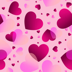 Valentines day. red and pink Rose gradient hearts at black background seamless background .hearts texture Seamless love background with red hearts