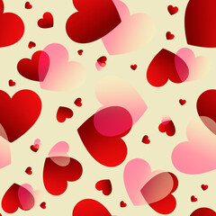 Valentines day. red and pink Rose gradient hearts at black background seamless background .hearts texture Seamless love background with red hearts
