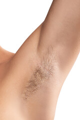Closeup of hairy female armpit - obrazy, fototapety, plakaty
