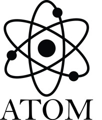 Atomic nucleus icon structure. Around the atom, gamma waves, protons, neutrons and electrons.