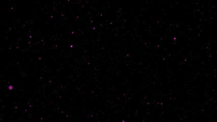 Abstract seamless animation of flying particles in crimson neon rays. Infinite outer space. 3D. 4K. Isolated black background.