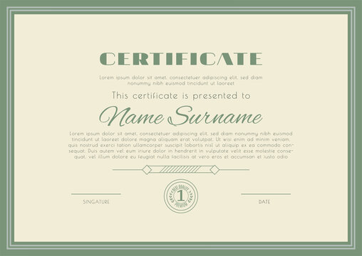 Green certificate. Blank with geometric simple rectanglel frame. Business modern design. Vector illustration