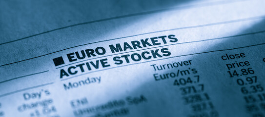 Page with columns of European stock market data