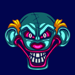 Clown zombie art potrait logo colorful design with dark background. Abstract vector illustration.