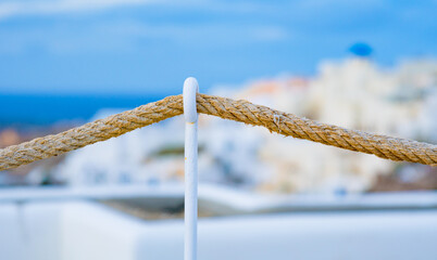 rope fence in santorini island greece