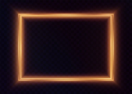 Gold light frame PNG made of light golden abstract lines on a transparent background. Fiery festive frame for advertising, banners, discounts, logo, exhibition, pedestal, invitations.	
