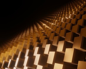 Obraz premium Many metal glossy cubes with dark stripes in golden light abstract background illustration 3D-rendering