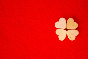 Hearts on a red background. Valentine's Day. Selective focus.