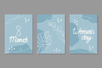 International Women's Day. Vector templates with lettering design and hand draw texture. Design for card, poster, flyer and other