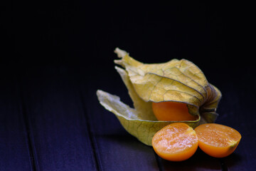 Physalis peruviana fruit. Close-up of golden berries