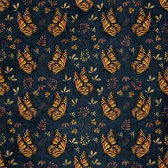 Seamless pattern with beautiful butterflies on a texture background 