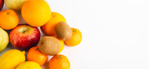 Flat lay viw of winter fruit compilation. Includes copy space.