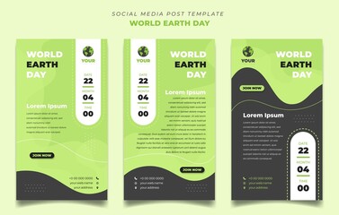 World earth Day template with green background. Set of social media post template in landscape background design.
