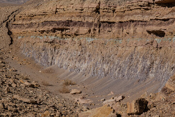 The wall of an old, former Quarry in the heart of the Ramon Crater, located near Mitzpe Ramon, South of Beer Sheba in the Negev Desert, Israel