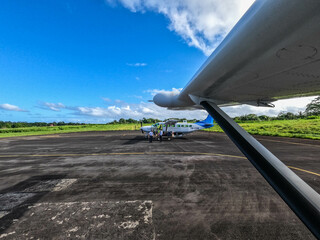 Cessna waiting for takeoff on Big Corn Island, Nicaragua
