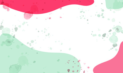 Vector watercolor background in a trendy style. Template, banner, card, poster. Hand drawing. Pastel  pink and green color. White background.