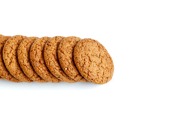 Oatmeal cookies are isolated on a white background.