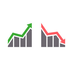 Growing graph icon, graph down, reduce progress illustration, vector bar chart set, Flat icon isolated on white background